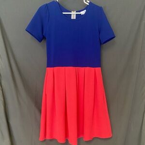 🇺🇸 LuLaRoe Blue and Coral Fit and Flare Midi Dress